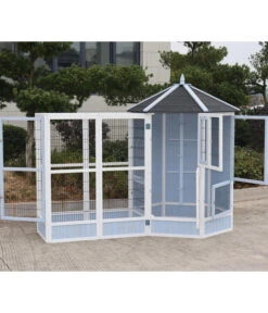 Dehner Vogelvolieren-Set Santorini, Mit Freigehege, Weiß/blau, Ca. B236,4/H180/T132 Cm -KERBL Store 6640585 6941041 6941058 WE MO 003 MQVHSantoriniGehege