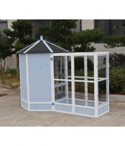 Dehner Vogelvolieren-Set Santorini, Mit Freigehege, Weiß/blau, Ca. B236,4/H180/T132 Cm -KERBL Store 6640585 6941041 6941058 WE MO 004 MQVHSantoriniGehege