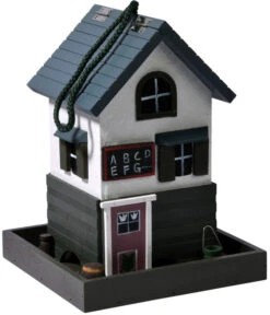 Dobar® Wildlife Vogelhaus School, Kiefer, Schwarz/weiß, Ca. B18/H23/T18 Cm -KERBL Store 6689574 WE DE 001 DobarWVWesternVogelhausSchool