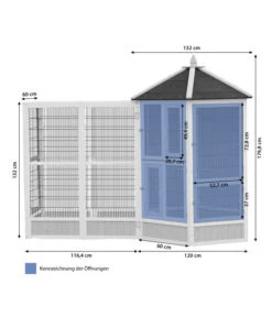Dehner Vogelvolieren-Set Santorini, Mit Freigehege, Weiß/blau, Ca. B236,4/H180/T132 Cm -KERBL Store 6941058 6941041 6640585 WE BG 001 MQVolierenSetSantoriniHellblauWeisss