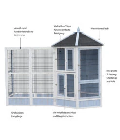 Dehner Vogelvolieren-Set Santorini, Mit Freigehege, Weiß/blau, Ca. B236,4/H180/T132 Cm -KERBL Store 6941058 WE IG 003 MQVolierenSetSantoriniHellblauWeiss
